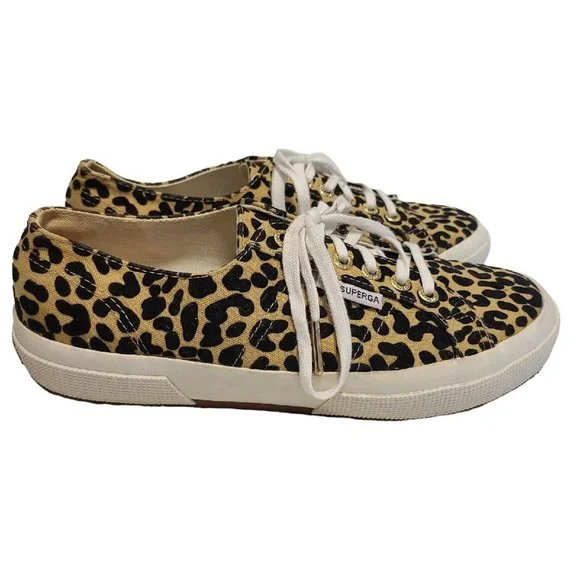 Superga Leopard Print Trainers Sneakers Tennis Shoes Womens 100% Cotton Size 8 - Picture 1 of 10